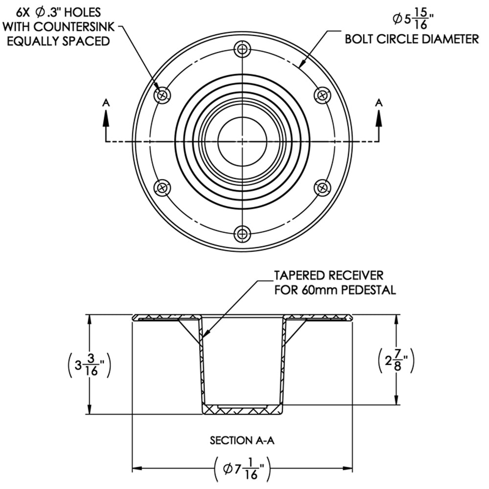 TACO Table Support - Flush Mount - Fits 2-3/8" Pedestals [Z10-4085BLY60MM] - First Stop Marine