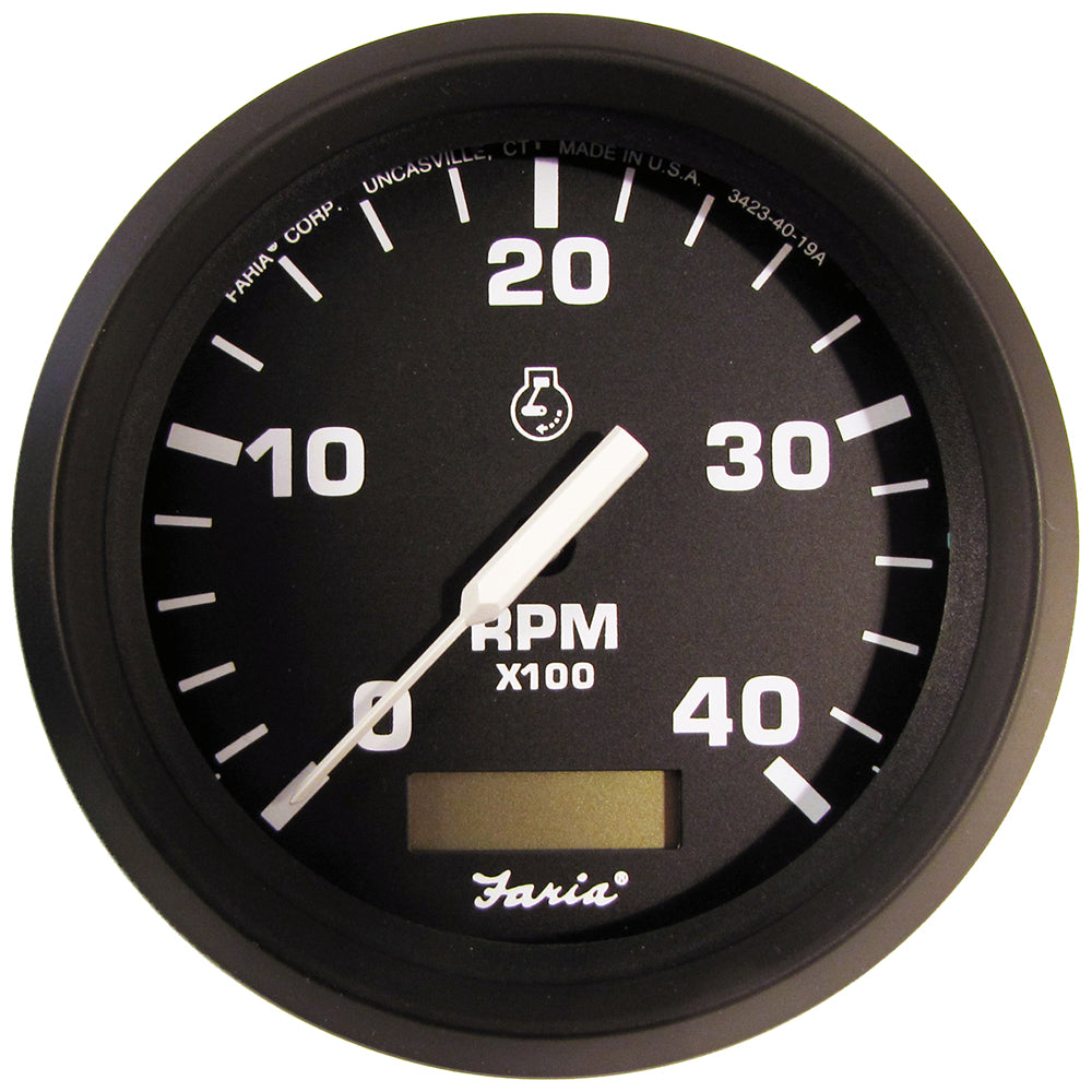 Faria Euro Black 4" Tachometer w/Hourmeter (4000 RPM) (Diesel)(Mech. Takeoff  Var. Ratio Alt.) [32834] - First Stop Marine