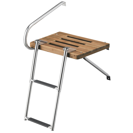 Whitecap Teak Swim Platform w/2-Step Telescoping Ladder f/Boats w/Outboard Motors [68900] - First Stop Marine