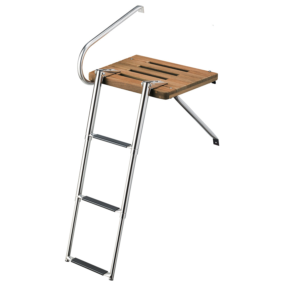 Whitecap Teak Swim Platform w/3-Step Telescoping Ladder f/Boats w/Outboard Motors [68902] - First Stop Marine