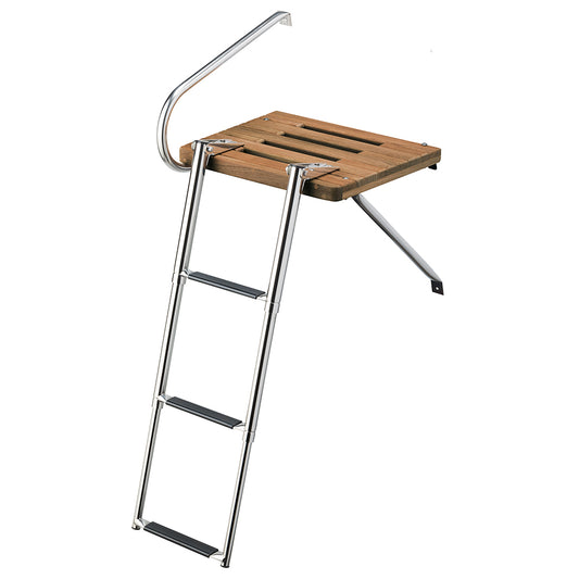 Whitecap Teak Swim Platform w/3-Step Telescoping Ladder f/Boats w/Outboard Motors [68902] - First Stop Marine