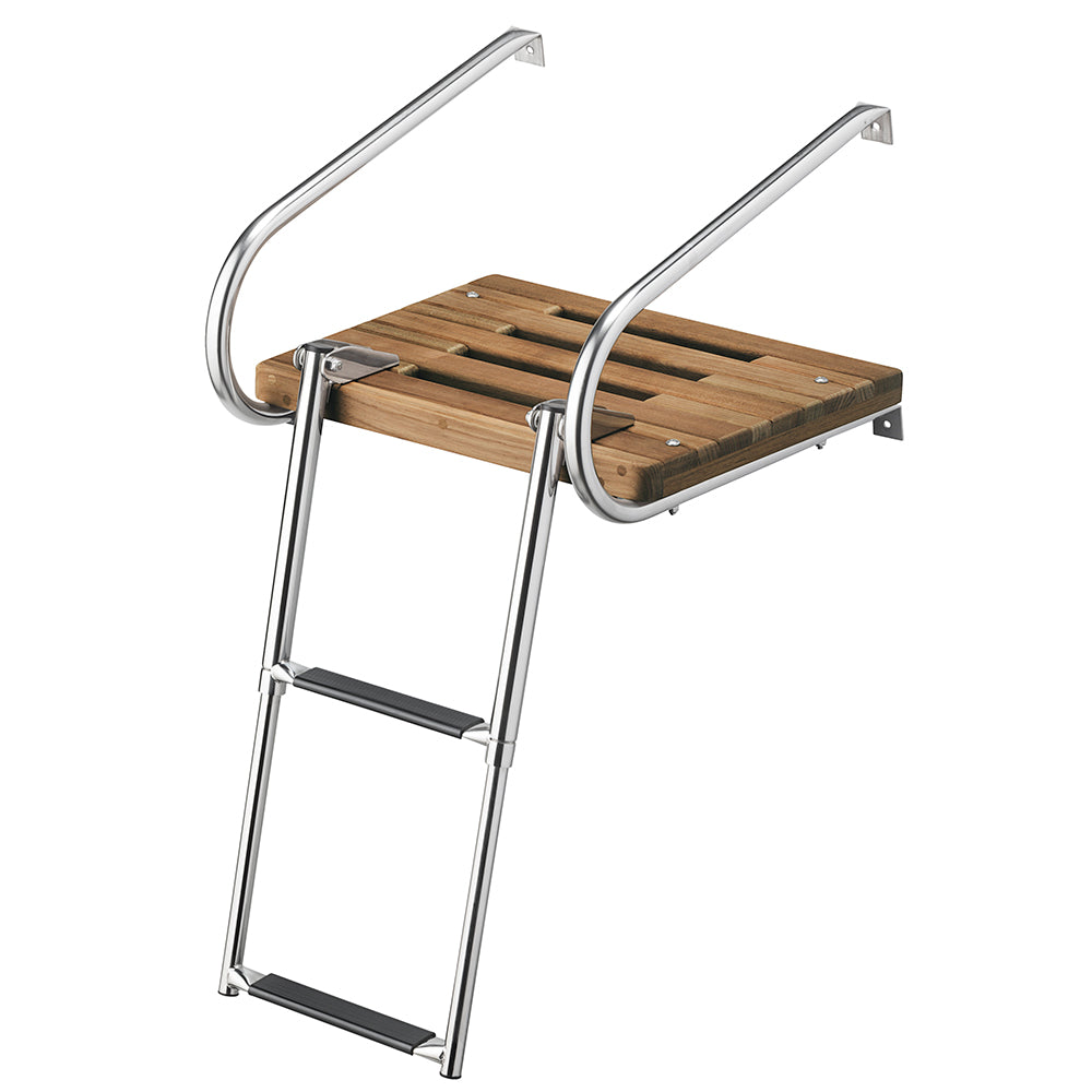 Whitecap Teak Swim Platform w/2-Step Telescoping Ladder f/Boats w/Inboard/Outboard Motors [68904] - First Stop Marine