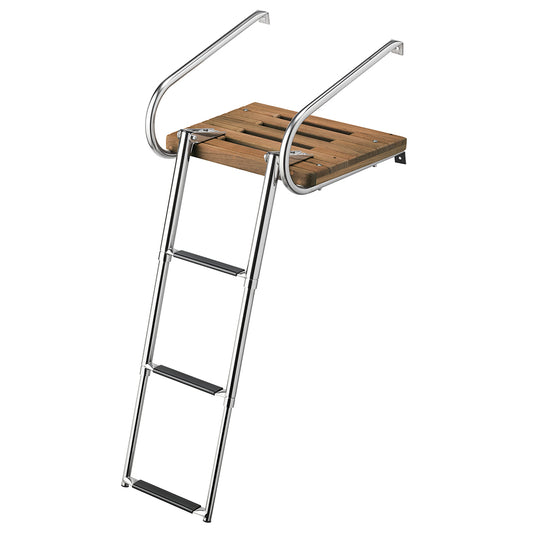 Whitecap Teak Swim Platform w/3-Step Telescoping Ladder f/Boats w/Inboard/Outboard Motors [68906] - First Stop Marine