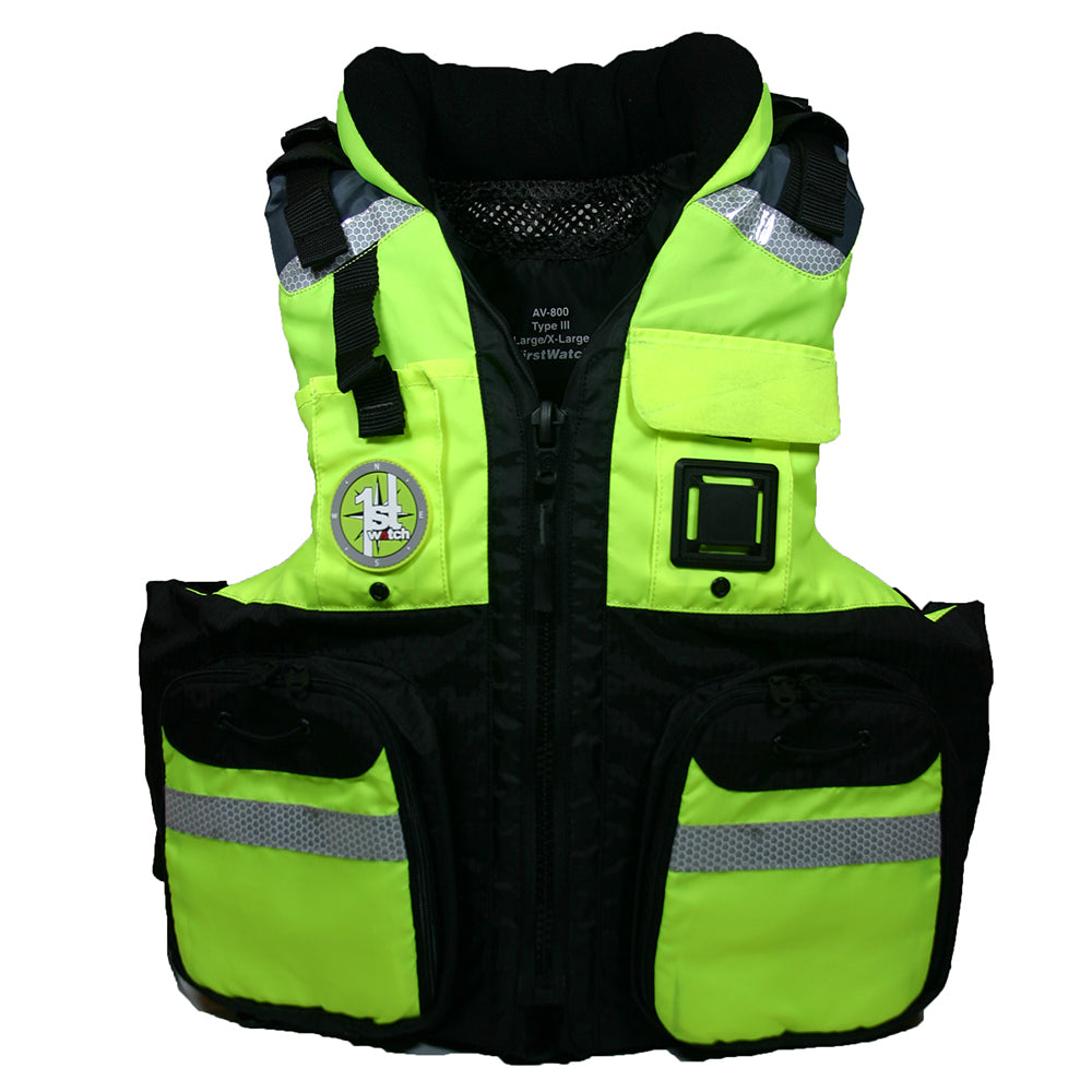 First Watch AV-800 Four Pocket Flotation Vest - Hi-Vis Yellow - Large to XL [AV-800-HV-L/XL] - First Stop Marine