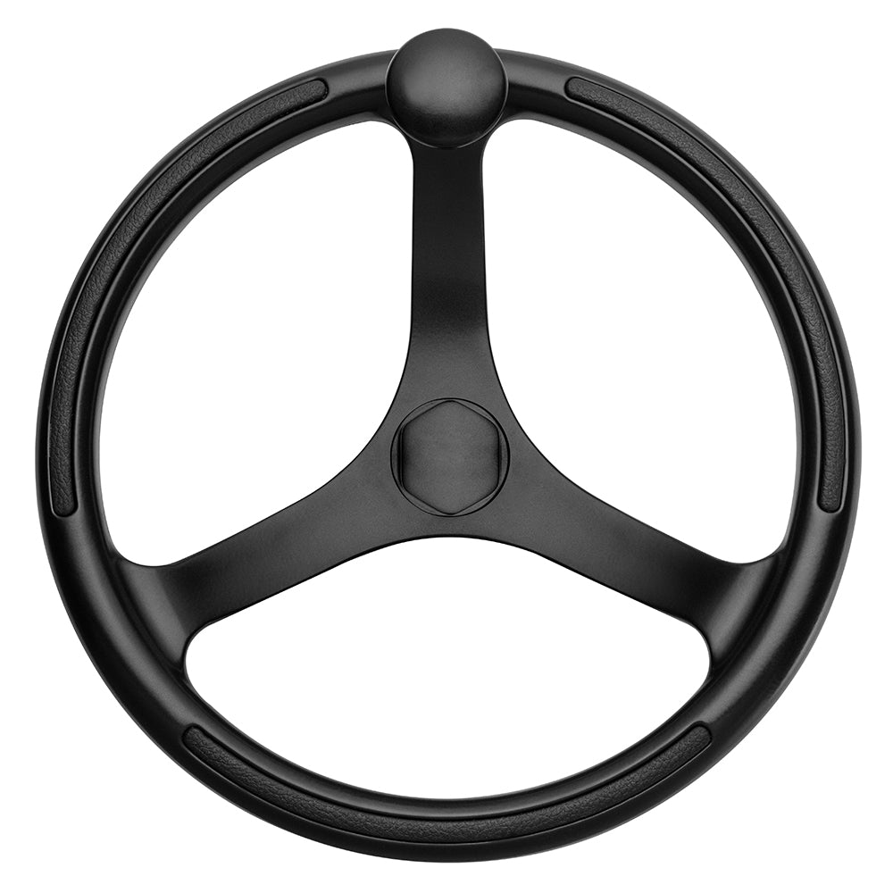 Schmitt Marine Primus Wheel 13.5" Black 3/4" Tapered Shaft w/Knob Finger Grips - Black Powder Coat [742132BFGK] - First Stop Marine