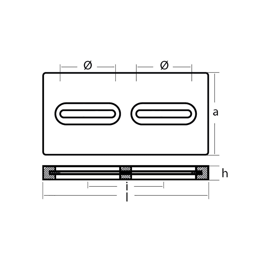 Tecnoseal Rectangular Zinc Plate Anode w/Inserts - 12" x 6" x 1" [TEC-DIVERSD] - First Stop Marine